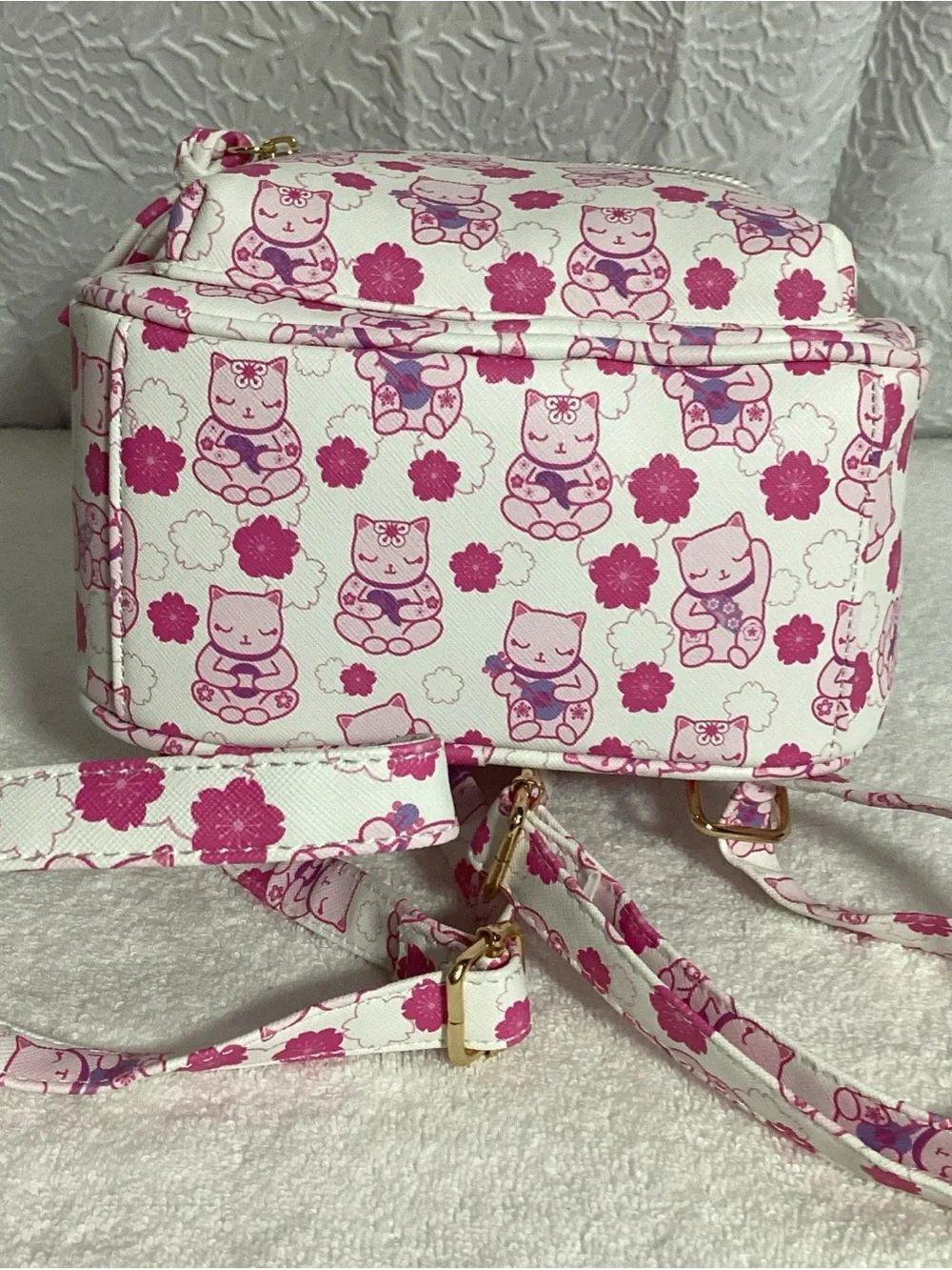 Under One Sky Mini Kitty White & Pink Mini Backpack Lucky Cat Cherry Blossom NWO